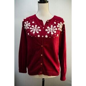Eddie Bauer Collectibles Snowflake Angora Cardigan Sweater Womens Medium Black